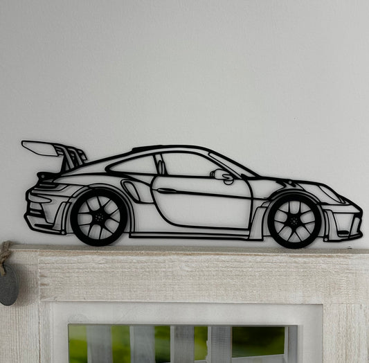 911 Sportwagen Metallskulptur [Seitenansicht]